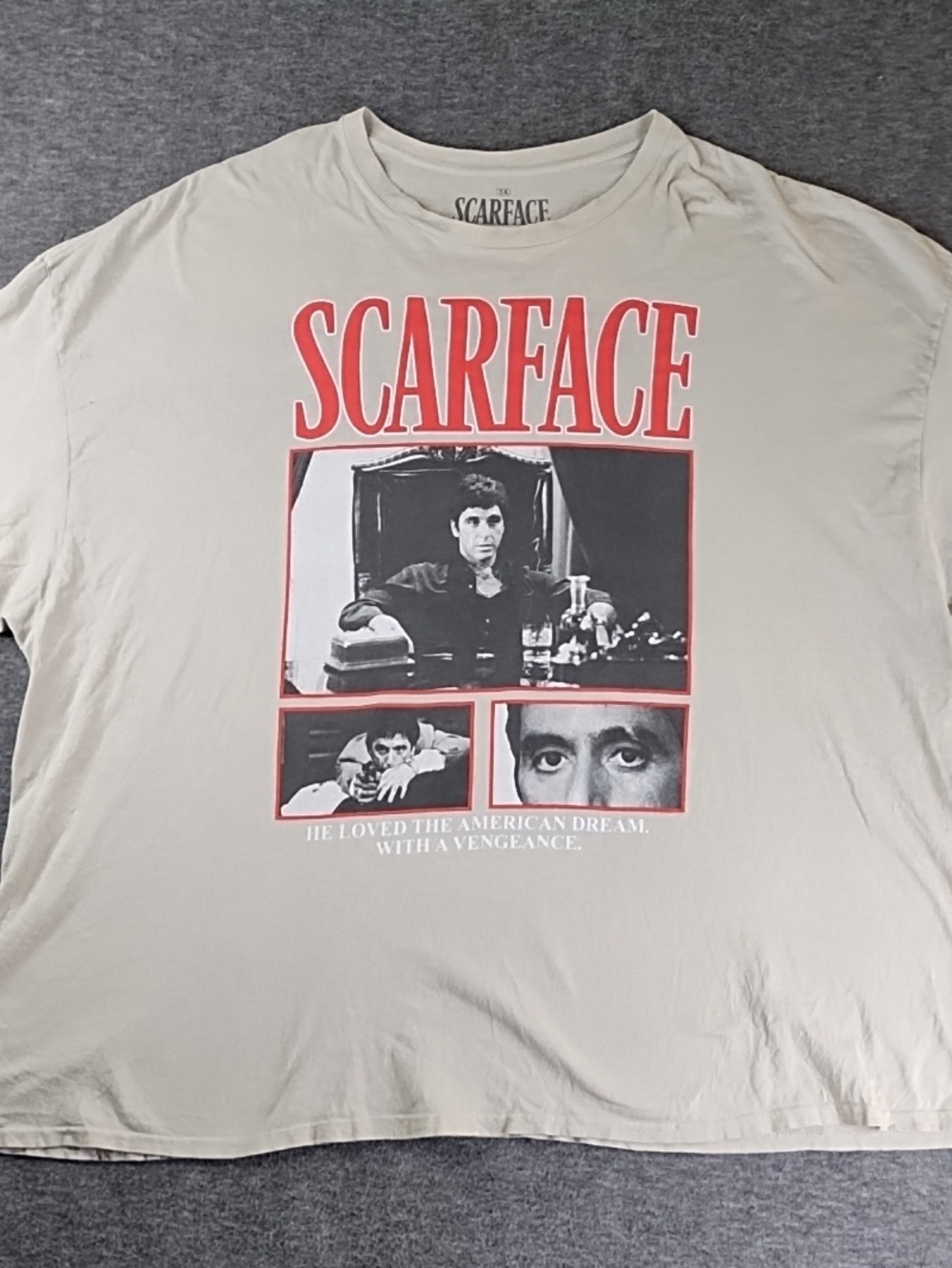 Scarface Short Sleeve Graphic Tee - Beige with Red Print